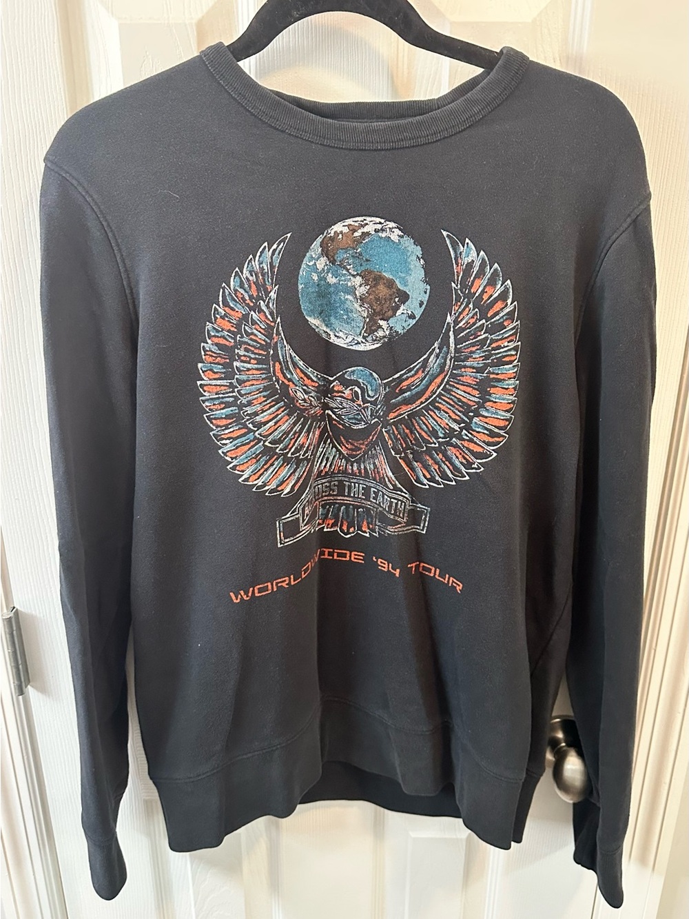 Hollister Black Crewneck Sweatshirt with Earth & Wing Graphic